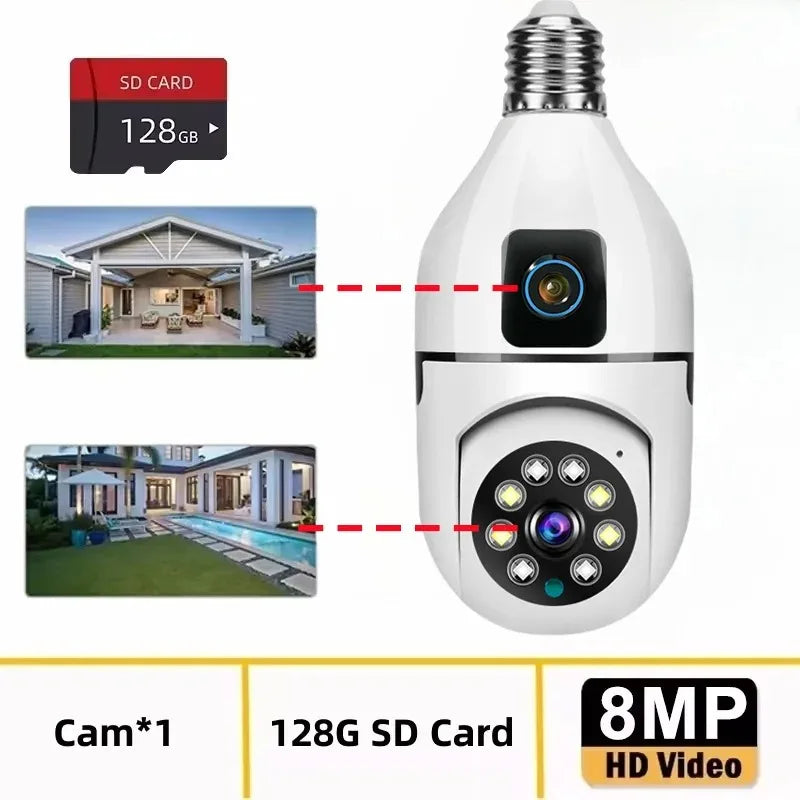 8MP WiFi IP Camera E27 Bulb Cam Wireless Baby Monitor Pet Cameras 5MP SmartLife Indoor AI Tracking Security Video Surveillance
