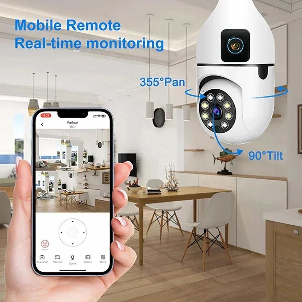 8MP WiFi IP Camera E27 Bulb Cam Wireless Baby Monitor Pet Cameras 5MP SmartLife Indoor AI Tracking Security Video Surveillance